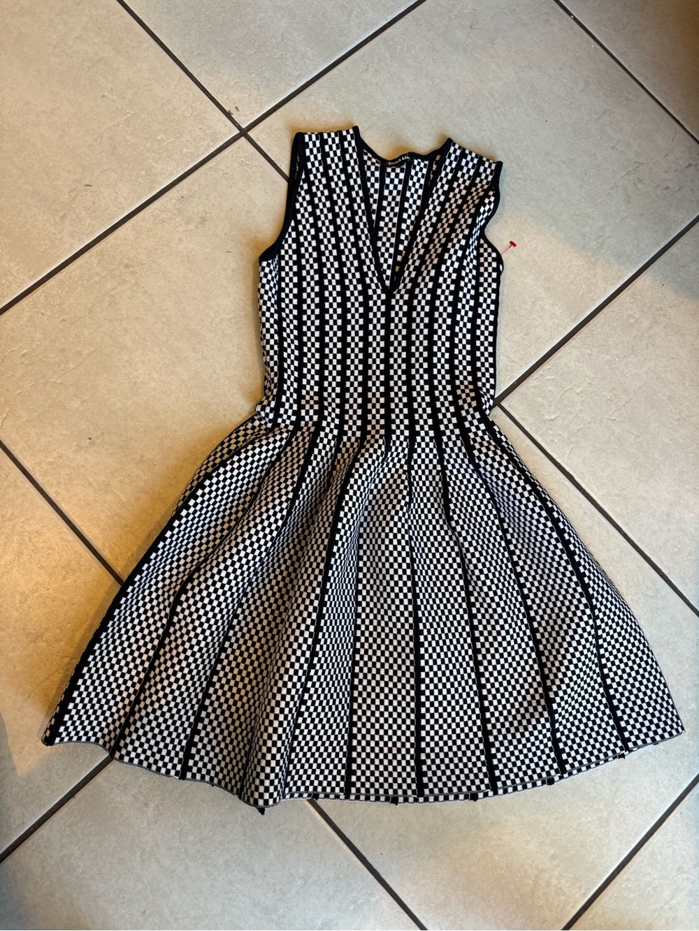 Black & White Checkered Fit-and-Flare Dress